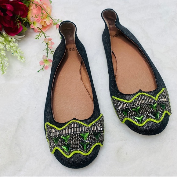 Anthropologie Shoes - JASPER & JEERA Jeweled Beaded Metallic Black Flats